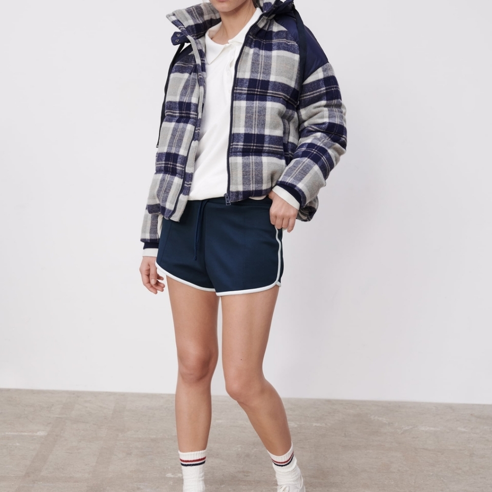 Zara hooded check wool blend puffer jacket
